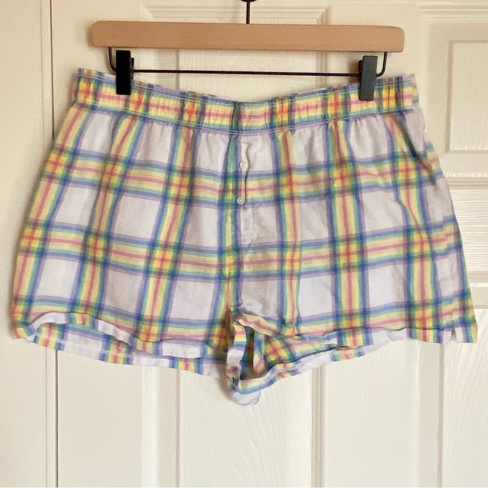 Colsie sleep shorts white plaid women’s large sleepwear lounge worn 1x